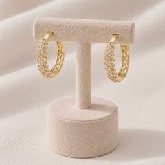 Kristal Taşlı Hoop Halka Küpe (15mm)