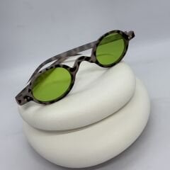 Kahve Leopar Desen Yeşil Cam Oval Retro Güneş Gözlüğü