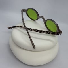 Kahve Leopar Desen Yeşil Cam Oval Retro Güneş Gözlüğü