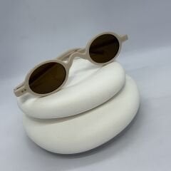 Bej Oval Retro Güneş Gözlüğü