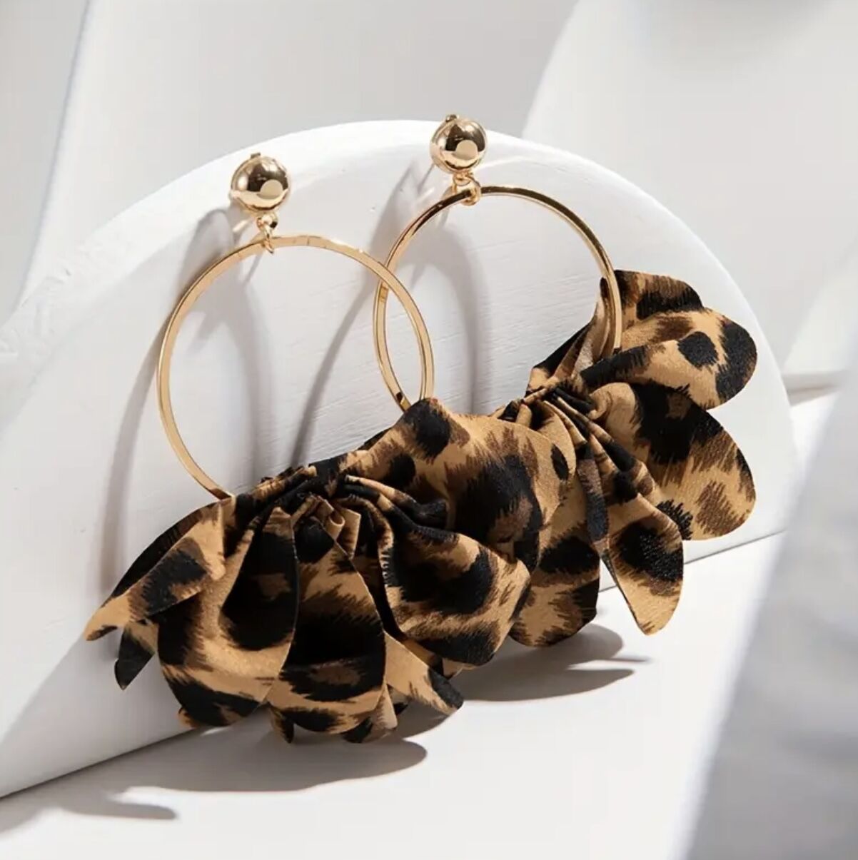 Leopar Desen Sallantı Halka Küpe
