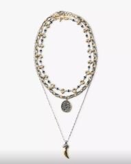 Özel Seri Marka Model Antrasit Daire Taşlı Eskitme Boynuz Model Üçlü Kolye