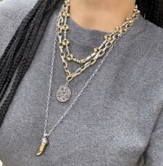 Özel Seri Marka Model Antrasit Daire Taşlı Eskitme Boynuz Model Üçlü Kolye