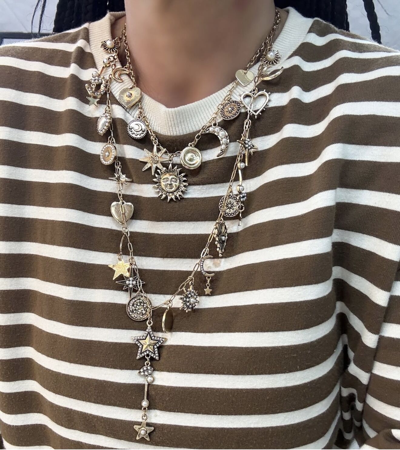 Özel Seri Marka Model Etnik Desen Çoklu Charm Sallantı İkili Kolye (70cm-49cm)
