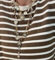 Özel Seri Marka Model Etnik Desen Çoklu Charm Sallantı İkili Kolye (70cm-49cm)