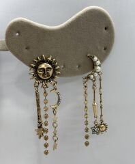 Özel Seri Marka Model Etnik Desen Çoklu Charm Sallantılı Küpe