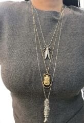 Özel Seri Eskitme Arı Ve Balık Figür Detay Marka Model Üçlü Kolye (94 Cm-80 Cm-72 Cm)