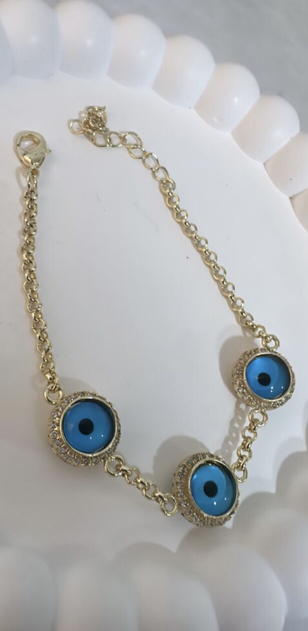 Özel Seri 14K Altın Kaplama Zirkon Taş Zırhlı Nazar Bileklik