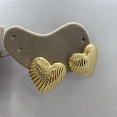 Gold Tırtıklı Bombeli Plaka Kalp Küpe