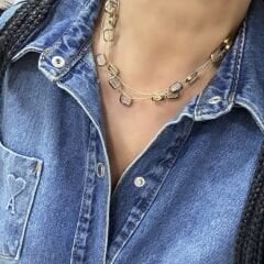 Özel Seri Kare Kesme Cam Detay Çoklu Tel Kolye