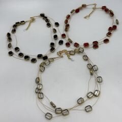 Özel Seri Kare Kesme Cam Detay Çoklu Tel Kolye