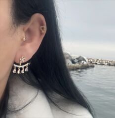 Özel Seri İthal Zirkon Taşlı Baged Taş Sallantı Küpe
