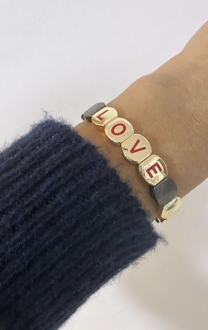 İthal Porselen Gold Plaka Love Yaylı Bileklik