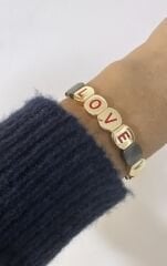 İthal Porselen Gold Plaka Love Yaylı Bileklik