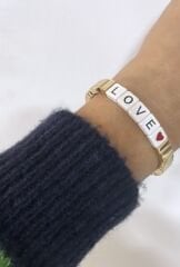 İthal Porselen Gold Plaka Love Yaylı Bileklik