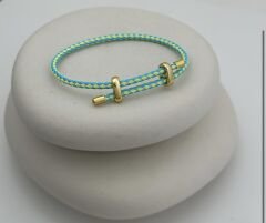 İki Renkli Örme İp Çelik Plaka Detay Ayarlanabilir Bileklik