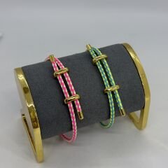 İki Renkli Örme İp Çelik Plaka Detay Ayarlanabilir Bileklik