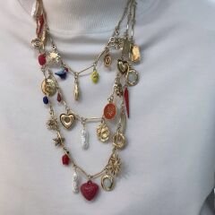 Eskitme Ve Renkli Figür Charm Sallantılı Marka Model Üçlü Kolye (54 Cm-63 Cm-76 Cm)