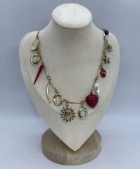 Eskitme Ve Renkli Figür Charm Sallantılı Marka Model Üçlü Kolye (54 Cm-63 Cm-76 Cm)