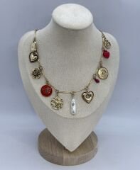 Eskitme Ve Renkli Figür Charm Sallantılı Marka Model Üçlü Kolye (54 Cm-63 Cm-76 Cm)