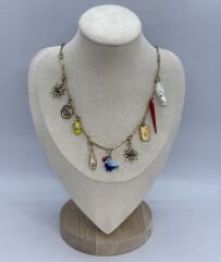 Eskitme Ve Renkli Figür Charm Sallantılı Marka Model Üçlü Kolye (54 Cm-63 Cm-76 Cm)