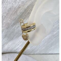 Özel Seri İki Renkli Zirkon Taşlı Çoklu Çatal İğne Model Kıkırdak Küpe