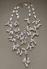 Suni Barok İnci Sıralı Salkım Model İkili Marka Model Kolye (50 Cm-65 Cm