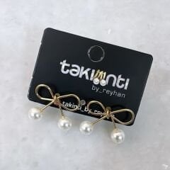 Minimal İncili Fiyonk Küpe