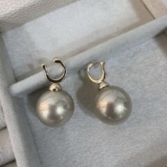 Gümüş Kaplama Gold Plaka Detay Bej Cam Top İnci Küpe