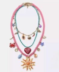 Renkli Boncuklu Çoklu Charm Sallantılı Marka Model Kolye (66 Cm-56 Cm-48 Cm)