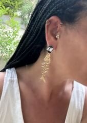Gold Plaka Balık Kılçık Marka Model Küpe