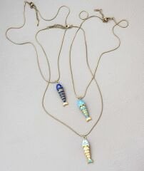 Çelik Renkli Mineli Balık Kolye (60cm)