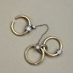 Özel Seri Zirkon Taşlı İki Renk Zincir Detay İki Parmak Yüzük