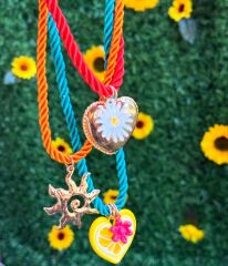 Renkli Burgu İp Çoklu Charm Sallantılı Marka Model Kolye (54 Cm-54 Cm-42 Cm)