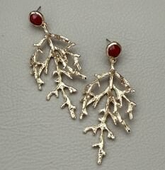 Bordo Taş Detay Gold Mercan Küpe