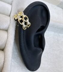 İthal Zirkon Taşlı Oval Zincir Kıkırdak Küpe