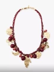 Bordo Burgu İp Gold Plaka Charmlı Marka Model Kolye (52 Cm)