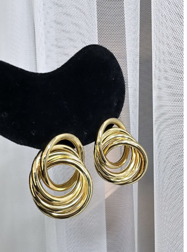 Asimetrik İç İçe Geçmeli Boru Plaka Vintage Küpe