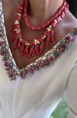 Özel Seri Marka Model İkili Mercan Kolye