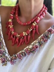 Özel Seri Marka Model İkili Mercan Kolye