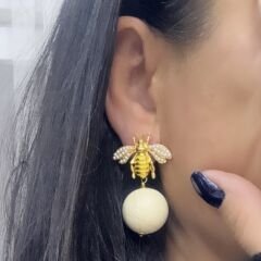 Özel Seri Top Mineli İncili Arı Küpe