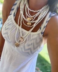 Özel Seri Büyüklü Küçüklü Top İnci Sıralı Eskitme Kalp Figürlü Çoklu Marka Model Kolye