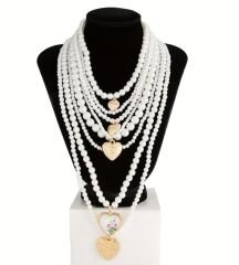 Özel Seri Büyüklü Küçüklü Top İnci Sıralı Eskitme Kalp Figürlü Çoklu Marka Model Kolye