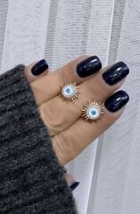 Özel Seri Minimal Zirkon Taşlı Nazar Güneş Küpe