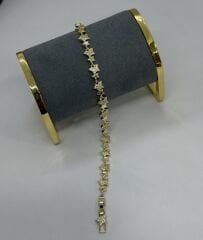 Özel Seri 14K Altın Kaplama Zirkon Taşlı Büyüklü Küçüklü Yıldız Figür Bileklik